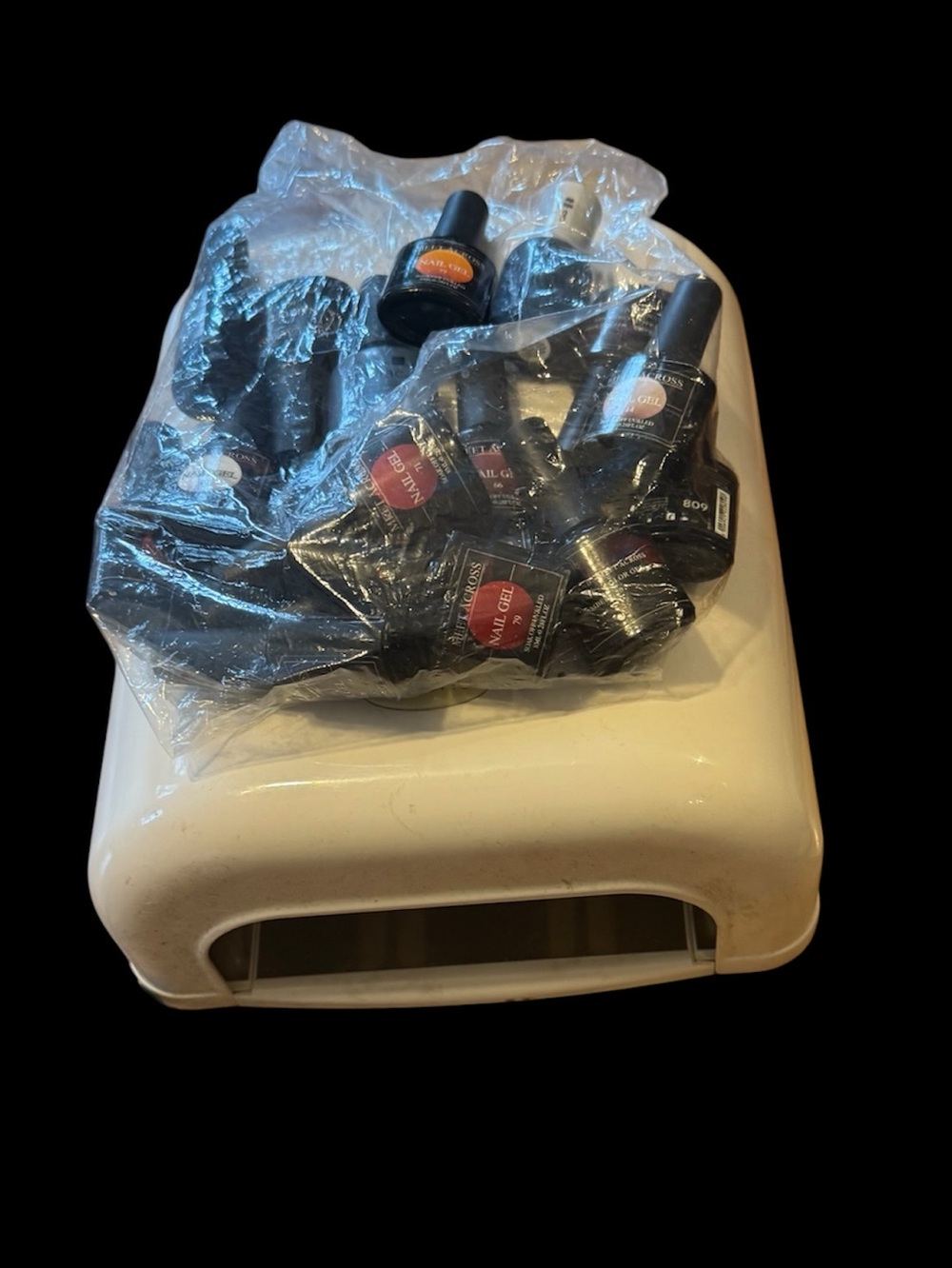 Gel Nail Polish Bottle Lot with  Nailene White UV Lamp in perfect condition